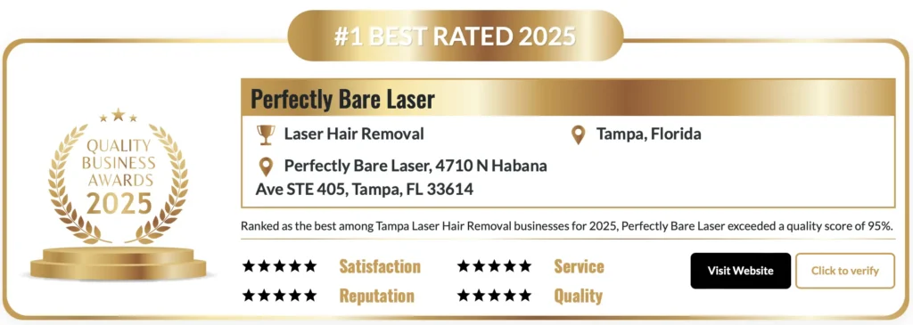 Who is Tampa's top rated laser hair removal clinic?  Perfectly Bare Laser rated the best laser hair removal clinic in Tampa